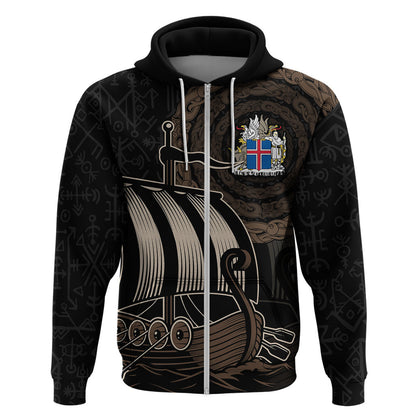 (Custom) Viking Iceland Norman Ship with Coat Of Arms Crossing The Sea Viking Hoodie