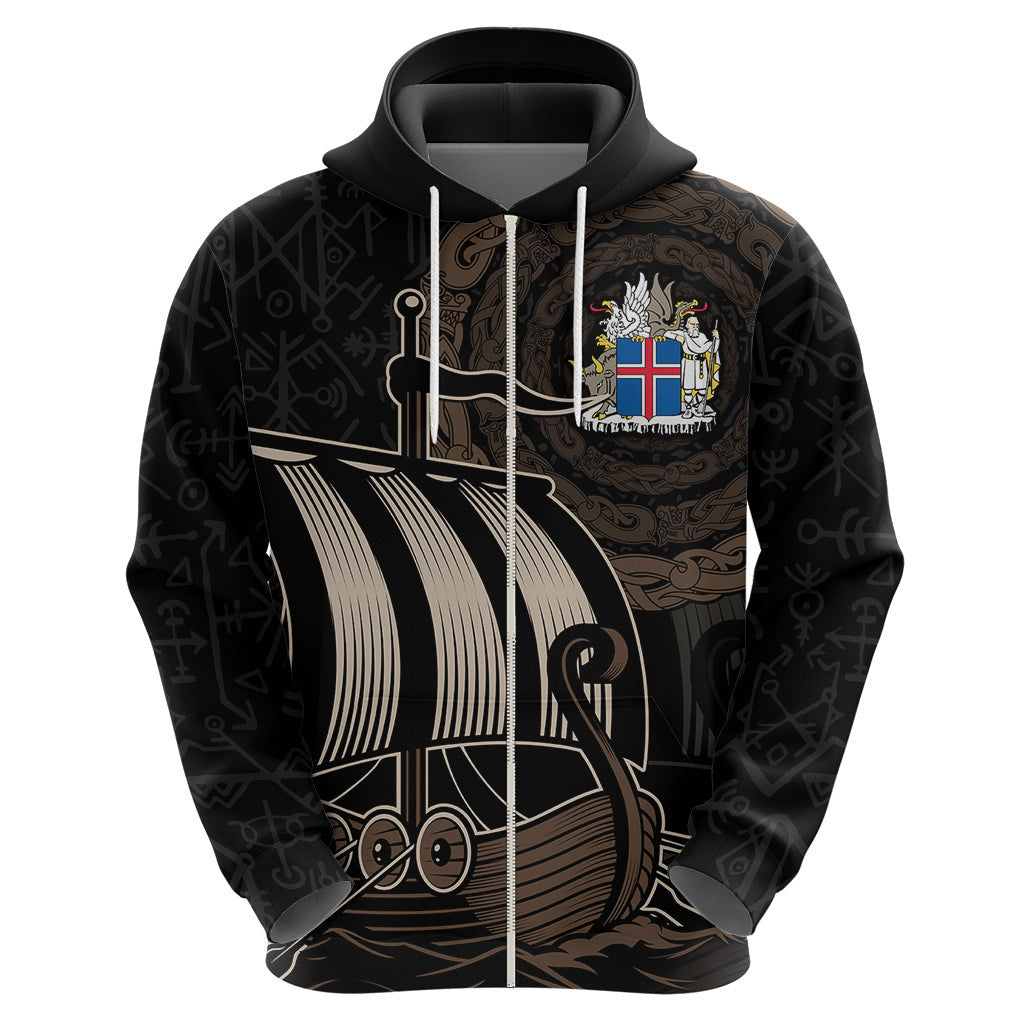 (Custom) Viking Iceland Norman Ship with Coat Of Arms Crossing The Sea Viking Hoodie