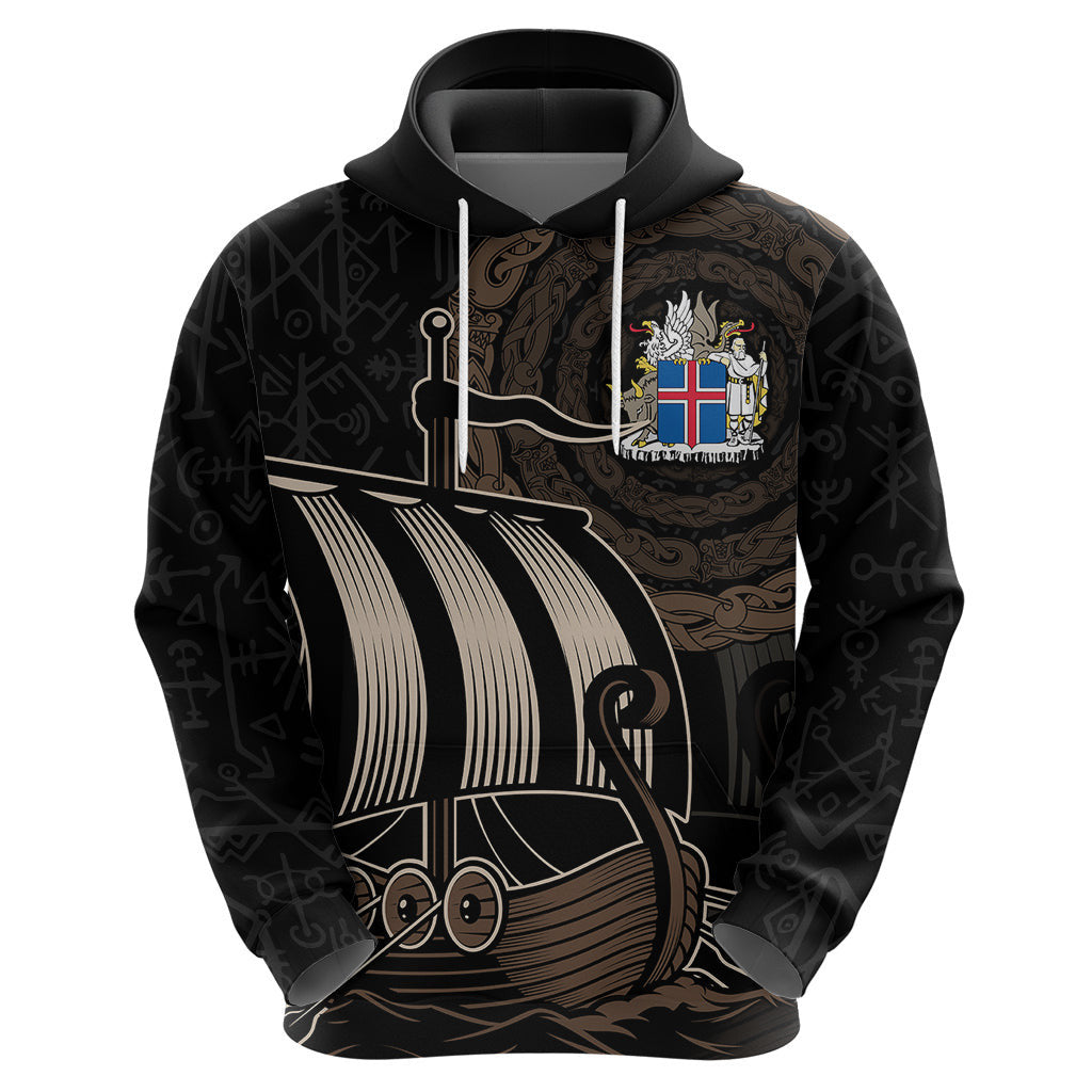 (Custom) Viking Iceland Norman Ship with Coat Of Arms Crossing The Sea Viking Hoodie