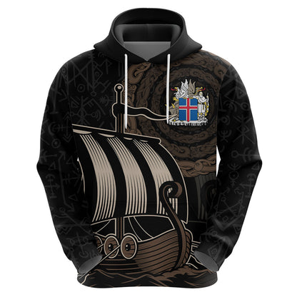 (Custom) Viking Iceland Norman Ship with Coat Of Arms Crossing The Sea Viking Hoodie