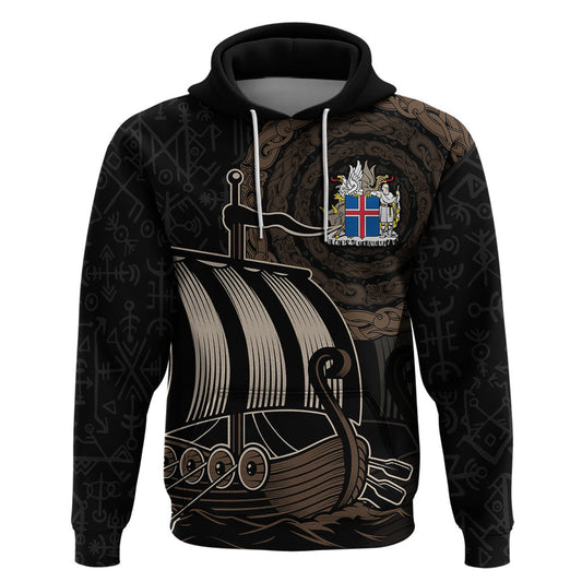 (Custom) Viking Iceland Norman Ship with Coat Of Arms Crossing The Sea Viking Hoodie