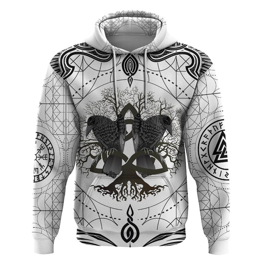 Mystic Valknut and Viking Circle with Twin Raven Accents Viking Hoodie