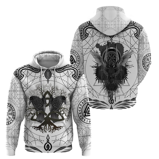 Mystic Valknut and Viking Circle with Twin Raven Accents Viking Hoodie