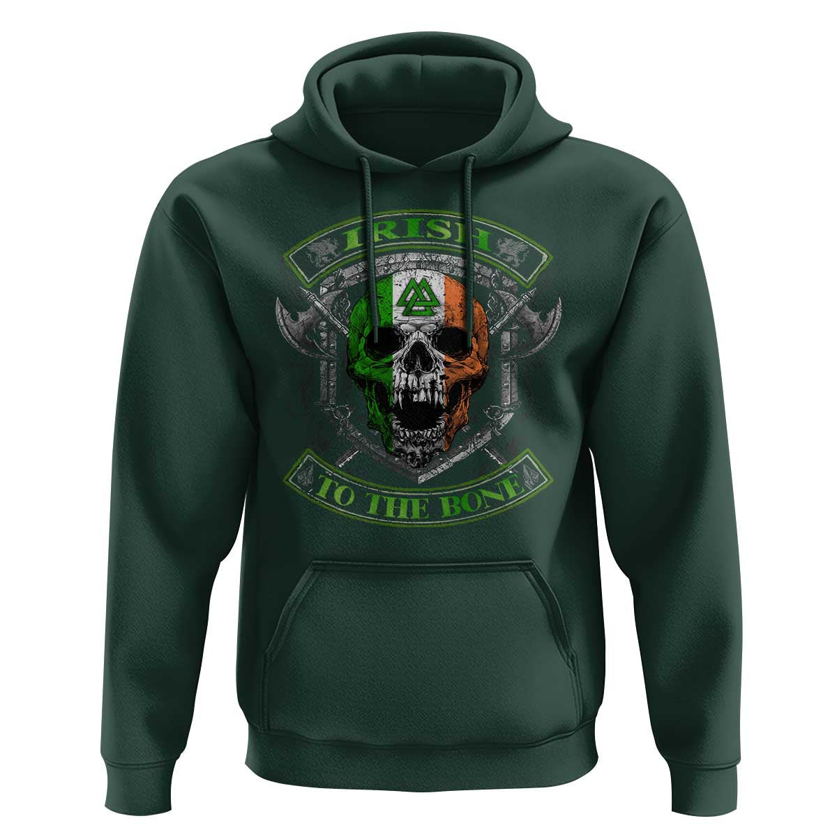 Irish Irish To The Bone Vintage Ireland Flag Skull Viking Hoodie Cotton