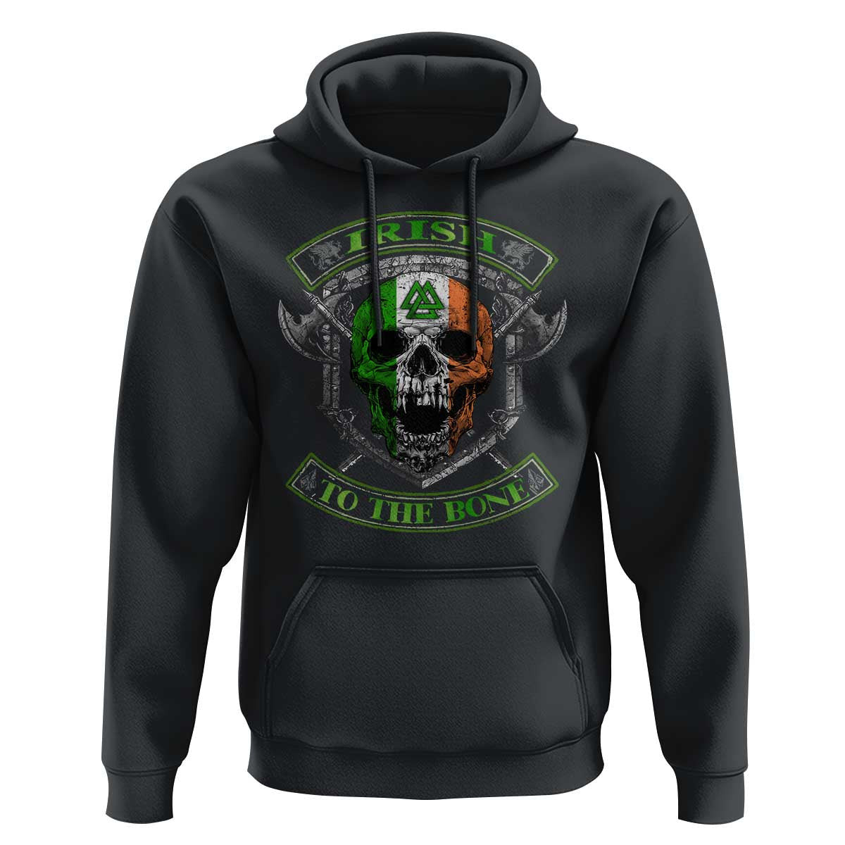 Irish Irish To The Bone Vintage Ireland Flag Skull Viking Hoodie Cotton