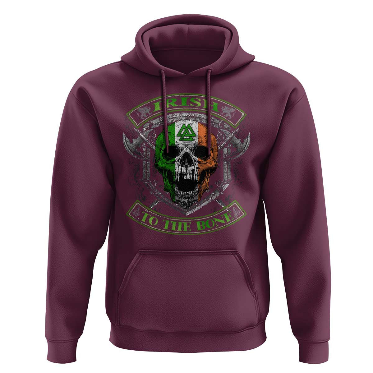 Irish Irish To The Bone Vintage Ireland Flag Skull Viking Hoodie Cotton