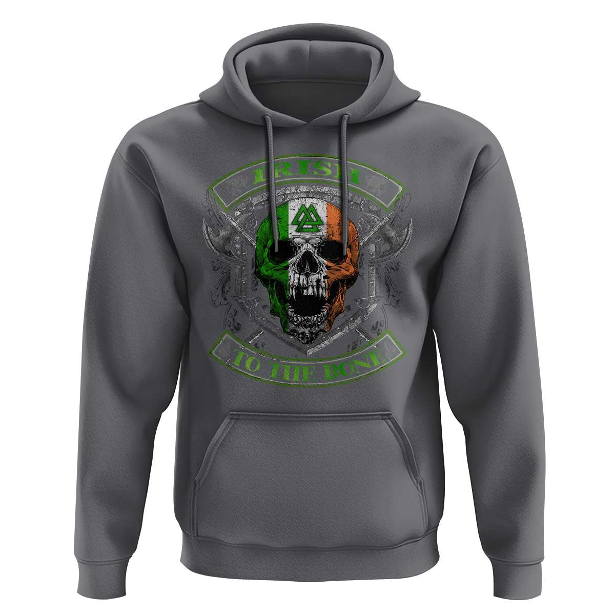 Irish Irish To The Bone Vintage Ireland Flag Skull Viking Hoodie Cotton