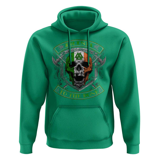 Irish Irish To The Bone Vintage Ireland Flag Skull Viking Hoodie Cotton