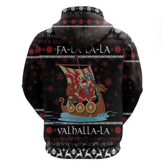Vikings Christmas Santa Warrior on The Viking Ship with Xmas and Snowflake Pattern Viking Hoodie