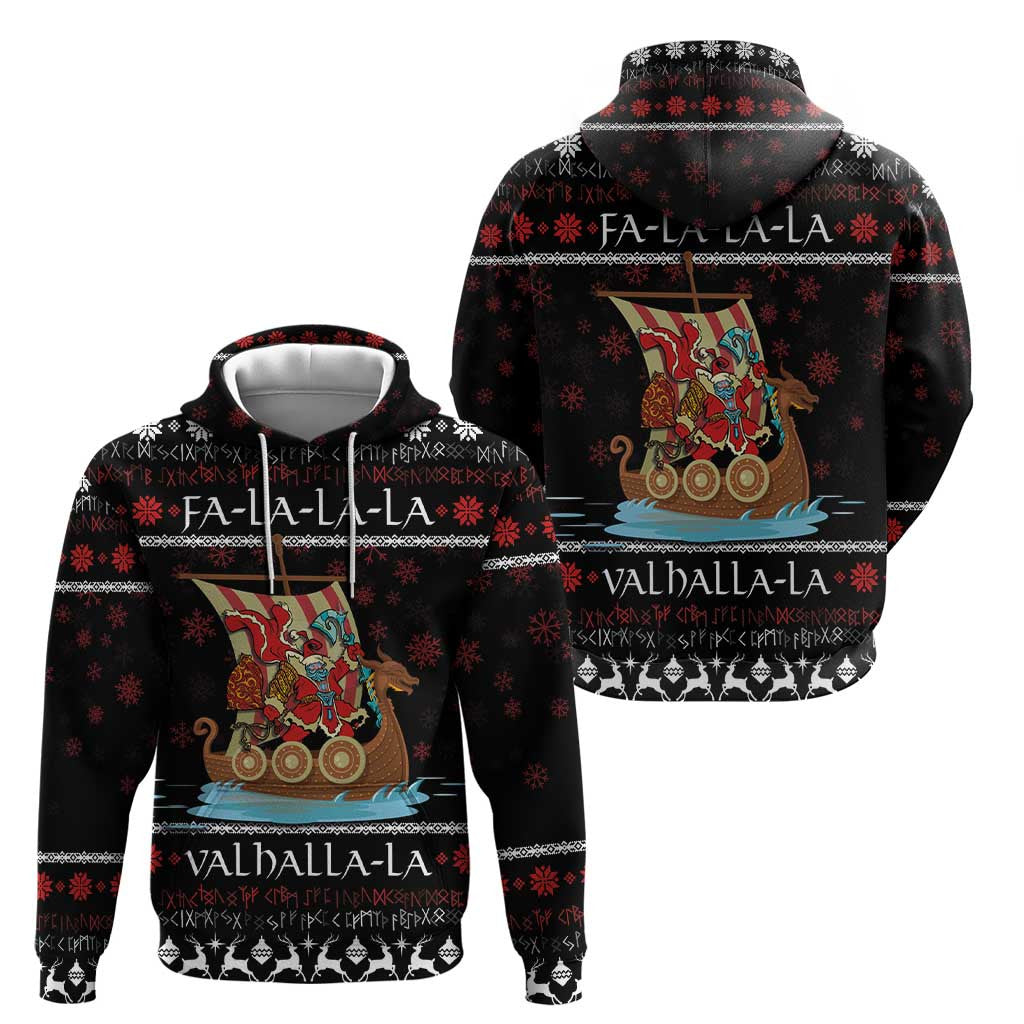 Vikings Christmas Santa Warrior on The Viking Ship with Xmas and Snowflake Pattern Viking Hoodie