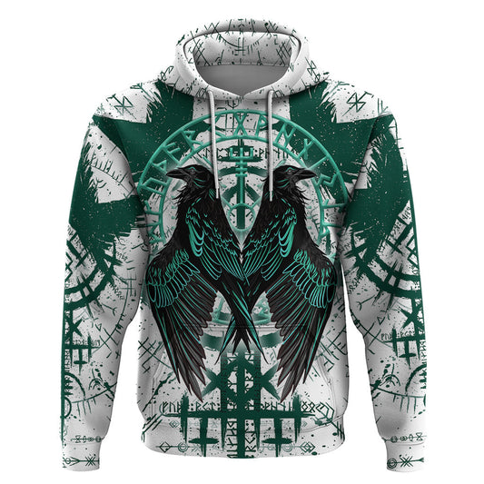 Winged Wisdom Of Hugin, Munin, and the Vegvisir Viking Hoodie