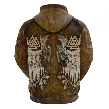 Odin Valknut, Ravens, and Enchanted Forest Viking Hoodie