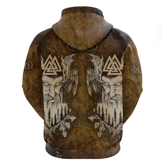 Odin Valknut, Ravens, and Enchanted Forest Viking Hoodie