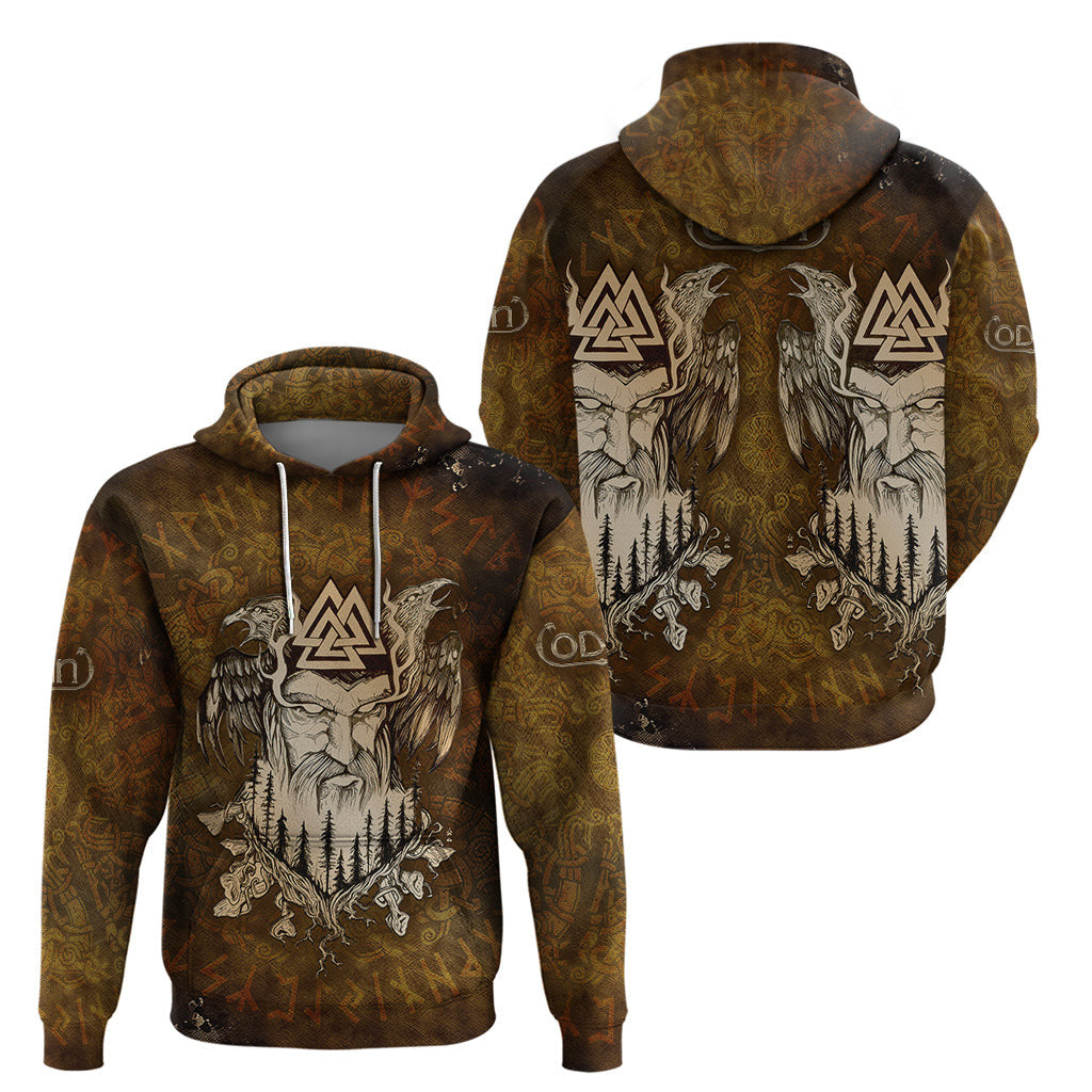 Odin Valknut, Ravens, and Enchanted Forest Viking Hoodie