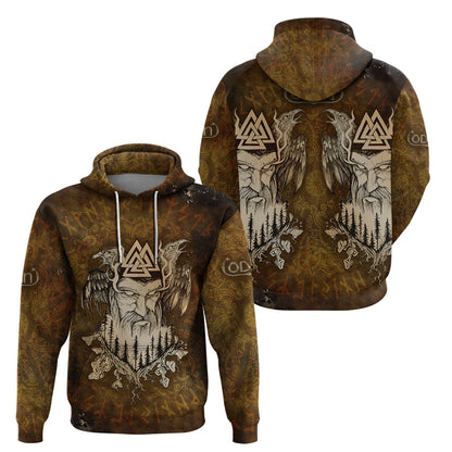 Odin Valknut, Ravens, and Enchanted Forest Viking Hoodie