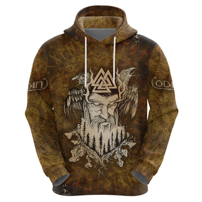 Odin Valknut, Ravens, and Enchanted Forest Viking Hoodie