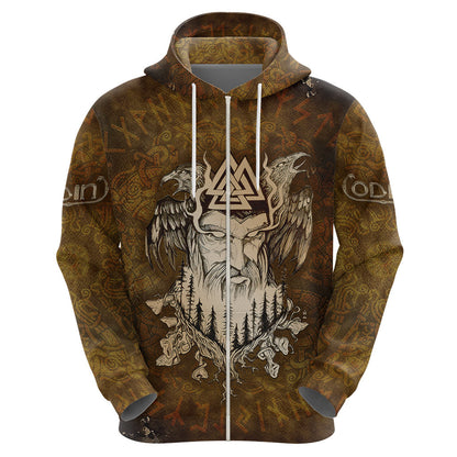 Odin Valknut, Ravens, and Enchanted Forest Viking Hoodie