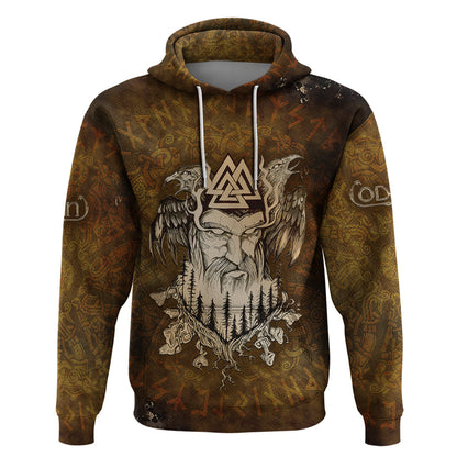 Odin Valknut, Ravens, and Enchanted Forest Viking Hoodie