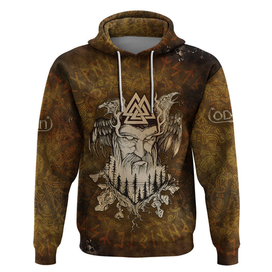 Odin Valknut, Ravens, and Enchanted Forest Viking Hoodie