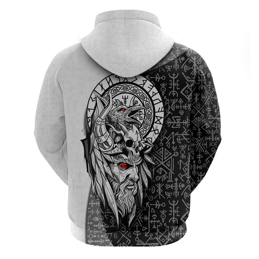 Viking Odin Ravens of Valhalla with Helm of Awe and Ancient Rune Patterns Viking Hoodie