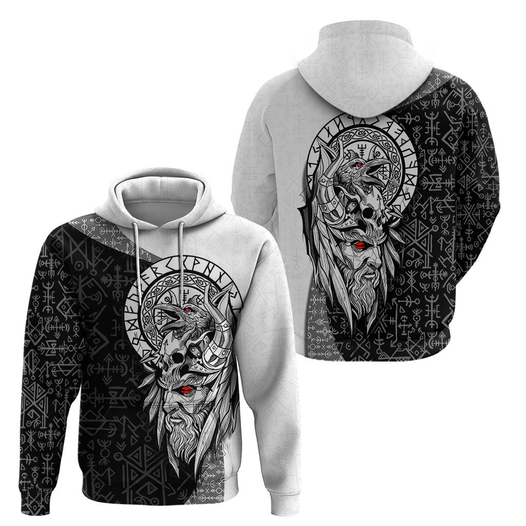 Viking Odin Ravens of Valhalla with Helm of Awe and Ancient Rune Patterns Viking Hoodie