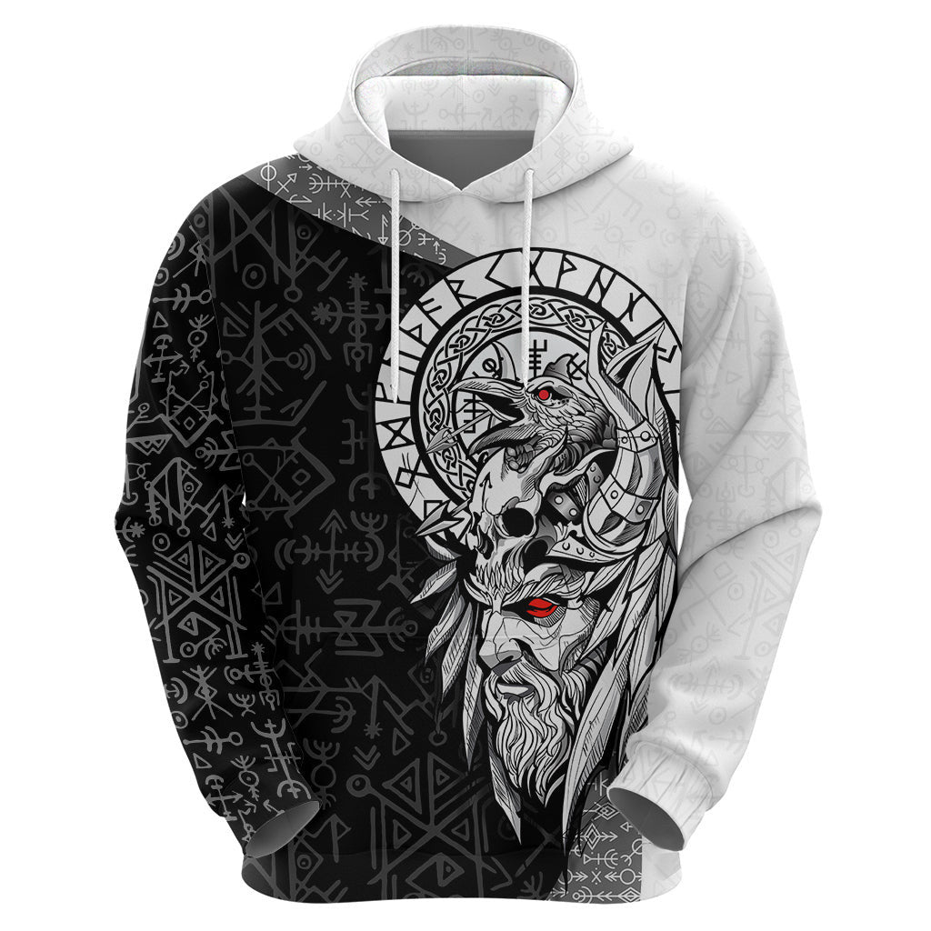 Viking Odin Ravens of Valhalla with Helm of Awe and Ancient Rune Patterns Viking Hoodie