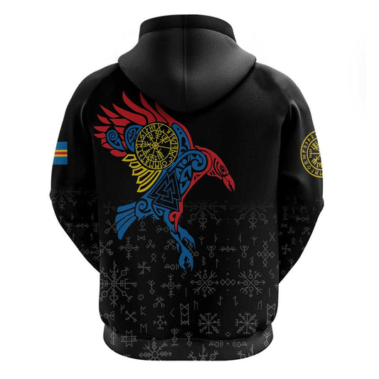 Aland Vikings Culture Zipper Norse Mythology Raven Tattoo Viking Hoodie