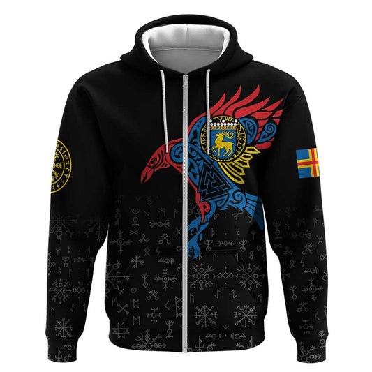 Aland Vikings Culture Zipper Norse Mythology Raven Tattoo Viking Hoodie