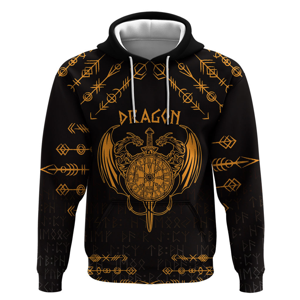 (Custom) Viking Dragon with Sword Gold Scandinavian Tattoo Viking Hoodie
