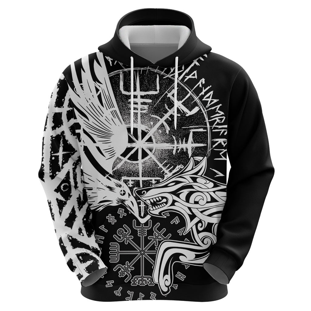 Vikings Raven and Wolf Zipper with Aegishjalmur Unique Viking Hoodie