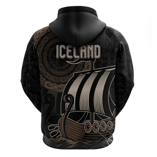 Viking Iceland Coat Of Arms Viking Norman Ship Crossing The Sea Viking Hoodie
