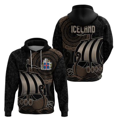 Viking Iceland Coat Of Arms Viking Norman Ship Crossing The Sea Viking Hoodie