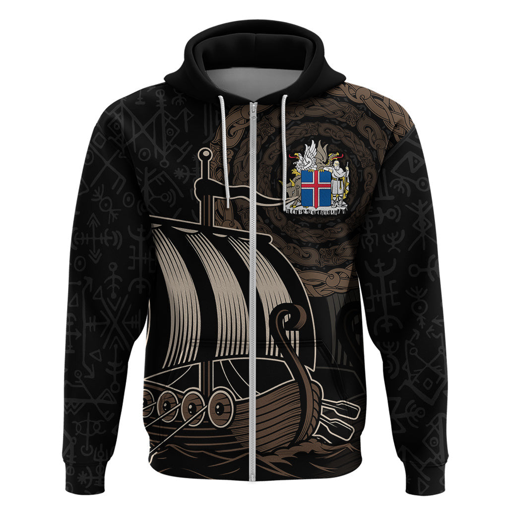 Viking Iceland Coat Of Arms Viking Norman Ship Crossing The Sea Viking Hoodie