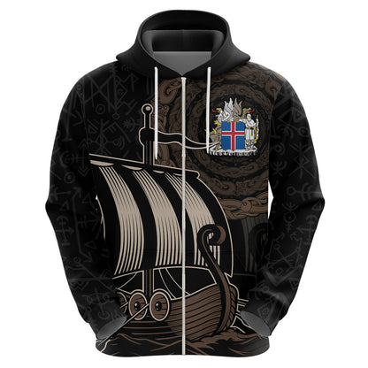Viking Iceland Coat Of Arms Viking Norman Ship Crossing The Sea Viking Hoodie