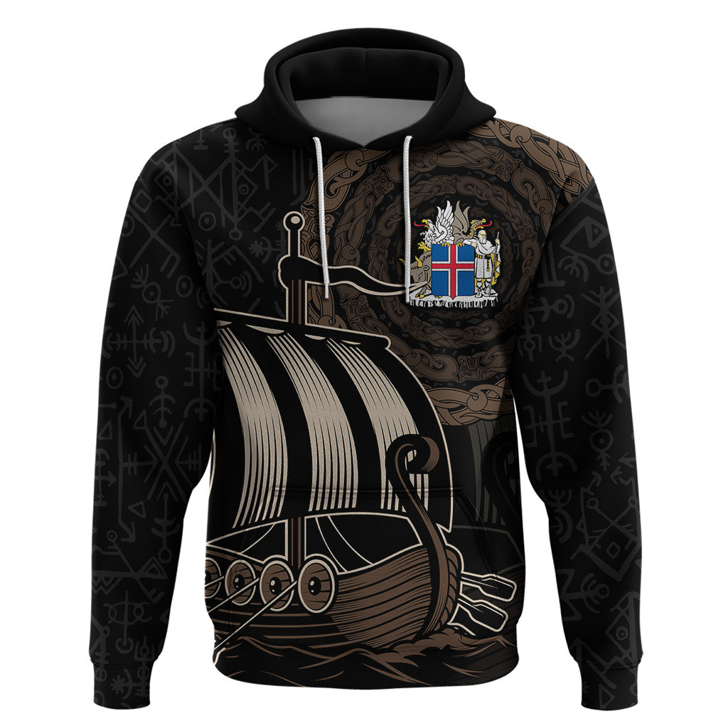 Viking Iceland Coat Of Arms Viking Norman Ship Crossing The Sea Viking Hoodie