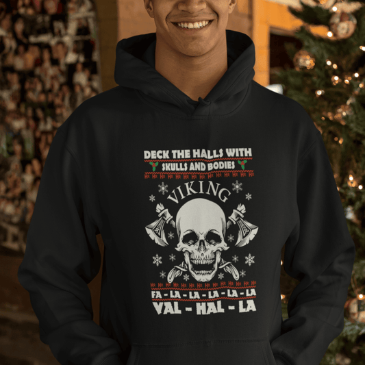 Christmas Viking Valhalla Deck The Halls With Skulls And Bodies Viking Hoodie Cotton