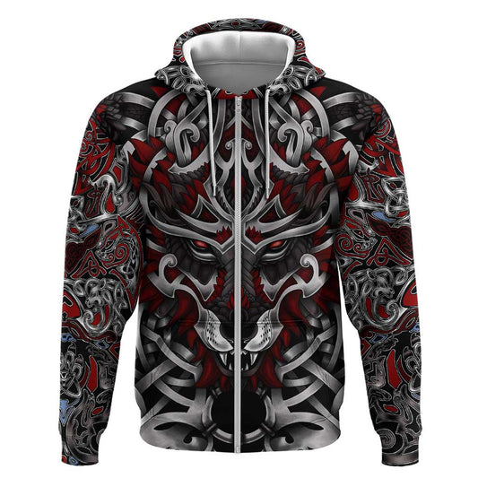 Celtic Wolf Fenrir Vikings Zipper Norse Mythology Viking Hoodie