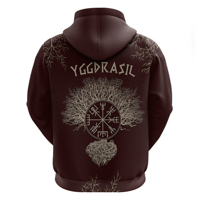 Yggdrasil Pattern And Ancient Rune Viking Hoodie