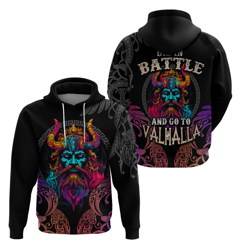 Nordic Warrior with Raven Motif Neon Viking Hoodie