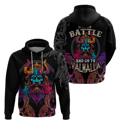 Nordic Warrior with Raven Motif Neon Viking Hoodie