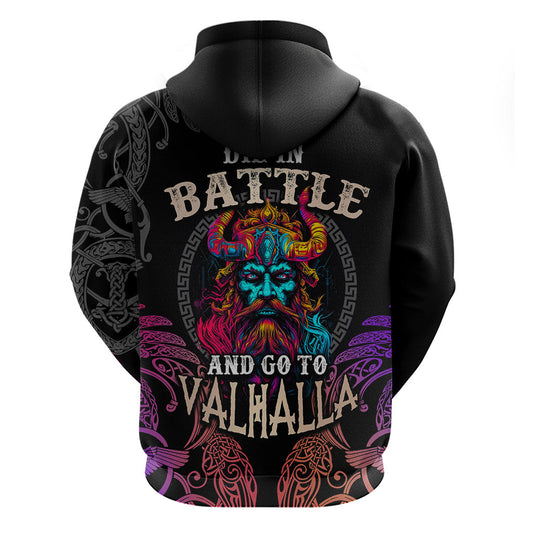 Nordic Warrior with Raven Motif Neon Viking Hoodie
