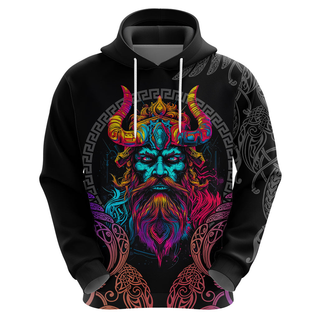 Nordic Warrior with Raven Motif Neon Viking Hoodie