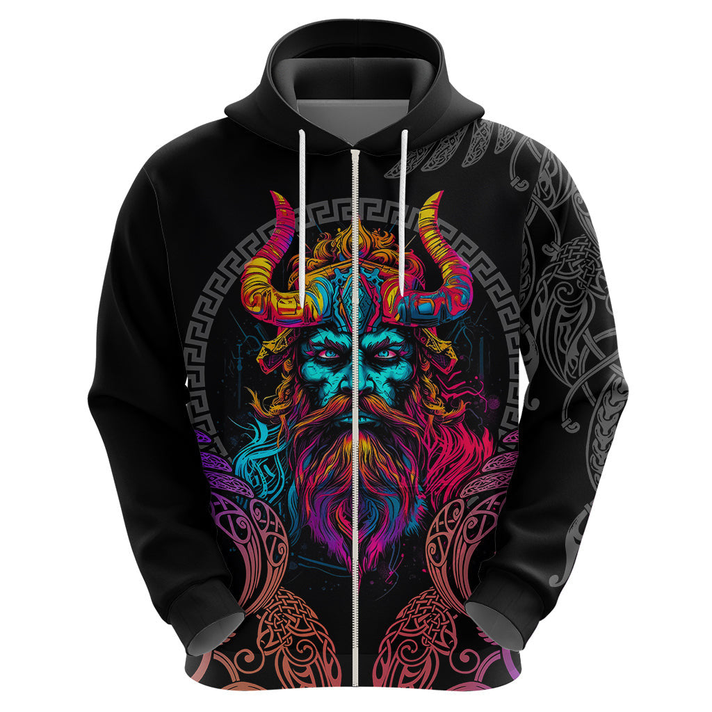 Nordic Warrior with Raven Motif Neon Viking Hoodie