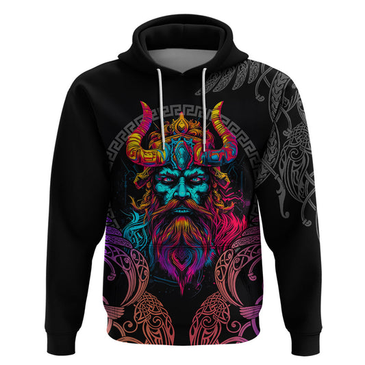 Nordic Warrior with Raven Motif Neon Viking Hoodie