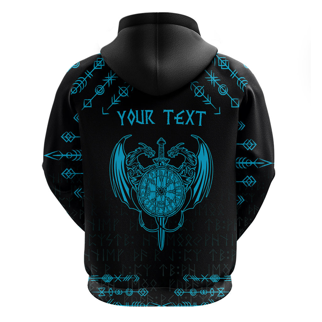 (Custom) Viking Dragon Zipper with Sword Blue Scandinavian Tattoo Viking Hoodie