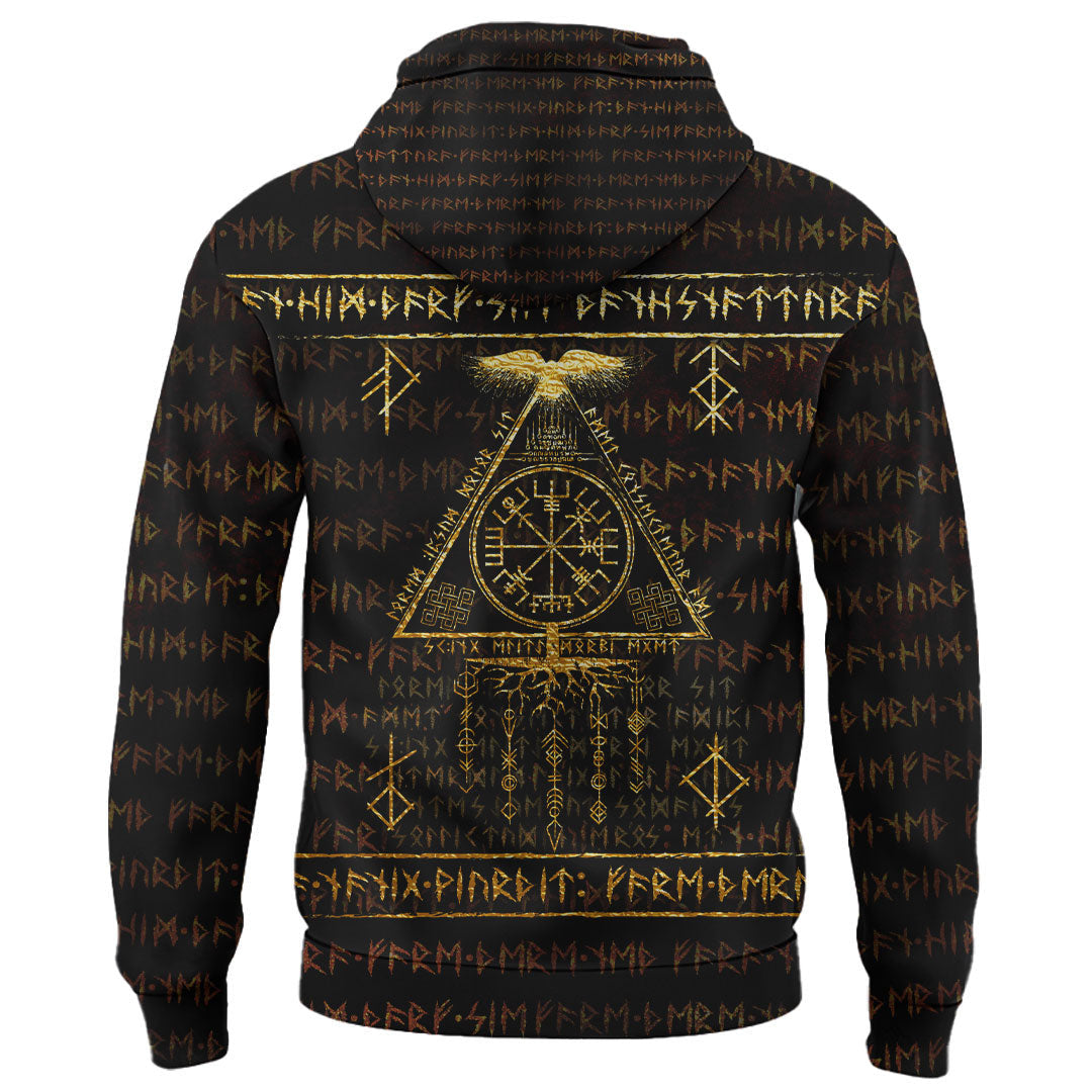 Viking Style Hoodie - Scandinavian Viking Vegvisir Runic Grunge A39 VKNGB