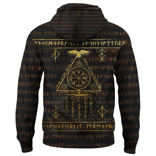 Viking Style Hoodie - Scandinavian Viking Vegvisir Runic Grunge A39 VKNGB