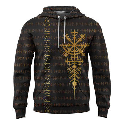 Viking Style Hoodie - Scandinavian Viking Vegvisir Runic Grunge A39 VKNGB