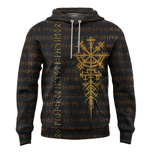 Viking Style Hoodie - Scandinavian Viking Vegvisir Runic Grunge A39 VKNGB