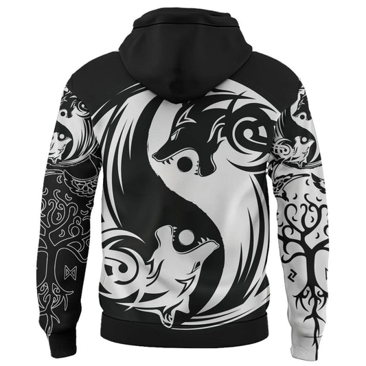 Viking Style Zip Hoodie - Ying Yang Wolf A39 VKNGB